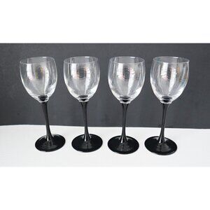 4 Vintage LUMINARC Black Stemmed Wine Glasses France Barware
